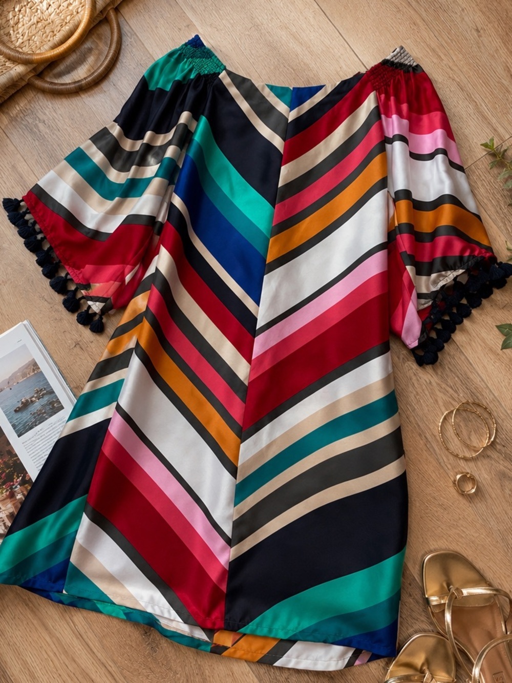 Trina Turk Multicolor Striped Top - Navy, Teal, Red, Pink